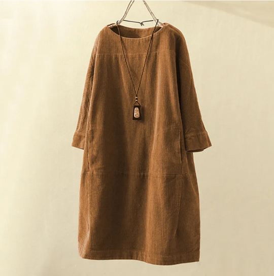 Bequemes Midi-Sommerkleid Damen mit Kurzen Ärmeln im Cord-Design - Robijn