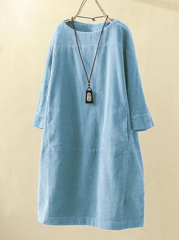 Bequemes Midi-Sommerkleid Damen mit Kurzen Ärmeln im Cord-Design - Robijn