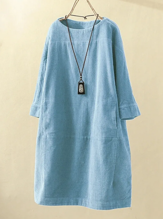 Bequemes Midi-Sommerkleid Damen mit Kurzen Ärmeln im Cord-Design - Robijn