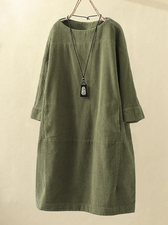 Bequemes Midi-Sommerkleid Damen mit Kurzen Ärmeln im Cord-Design - Robijn
