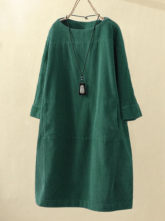 Bequemes Midi-Sommerkleid Damen mit Kurzen Ärmeln im Cord-Design - Robijn