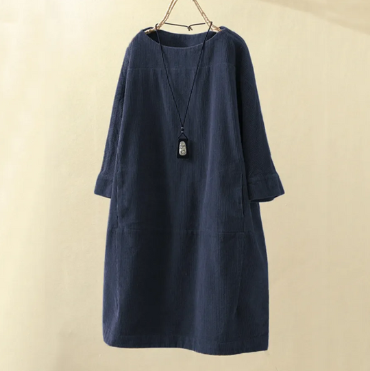 Bequemes Midi-Sommerkleid Damen mit Kurzen Ärmeln im Cord-Design - Robijn