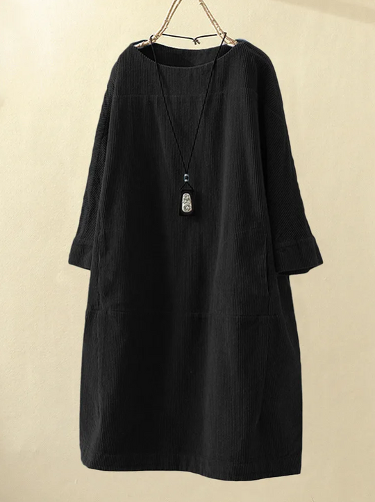 Bequemes Midi-Sommerkleid Damen mit Kurzen Ärmeln im Cord-Design - Robijn