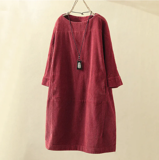 Bequemes Midi-Sommerkleid Damen mit Kurzen Ärmeln im Cord-Design - Robijn