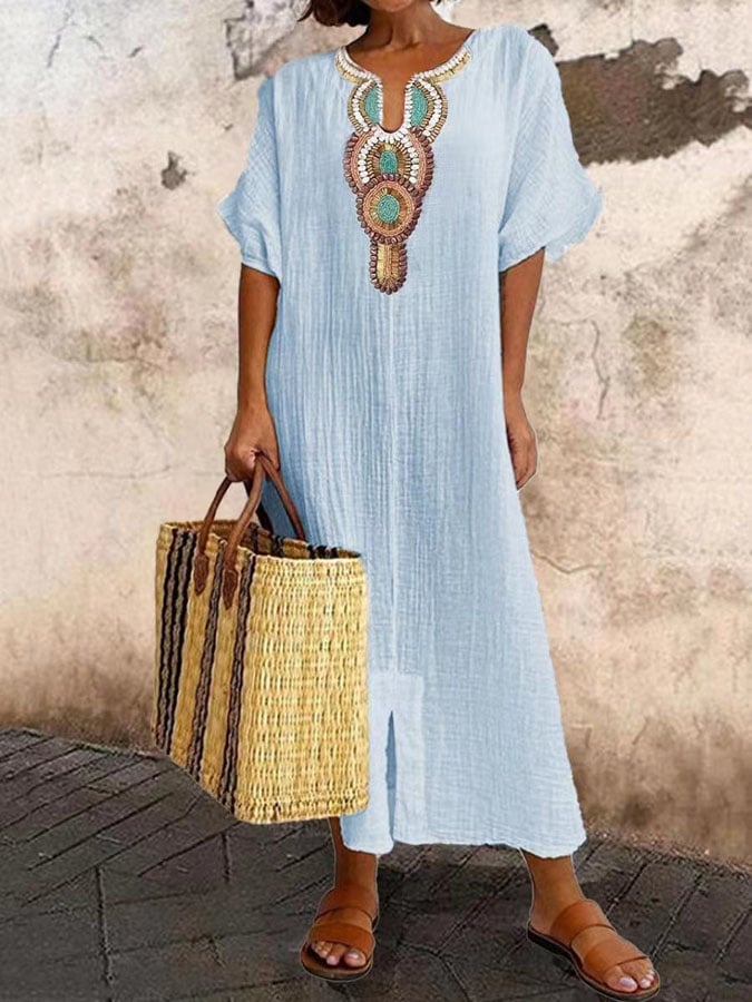 Besticktes Kaftan-Maxi-Sommerkleid Damen - Nadiska 4