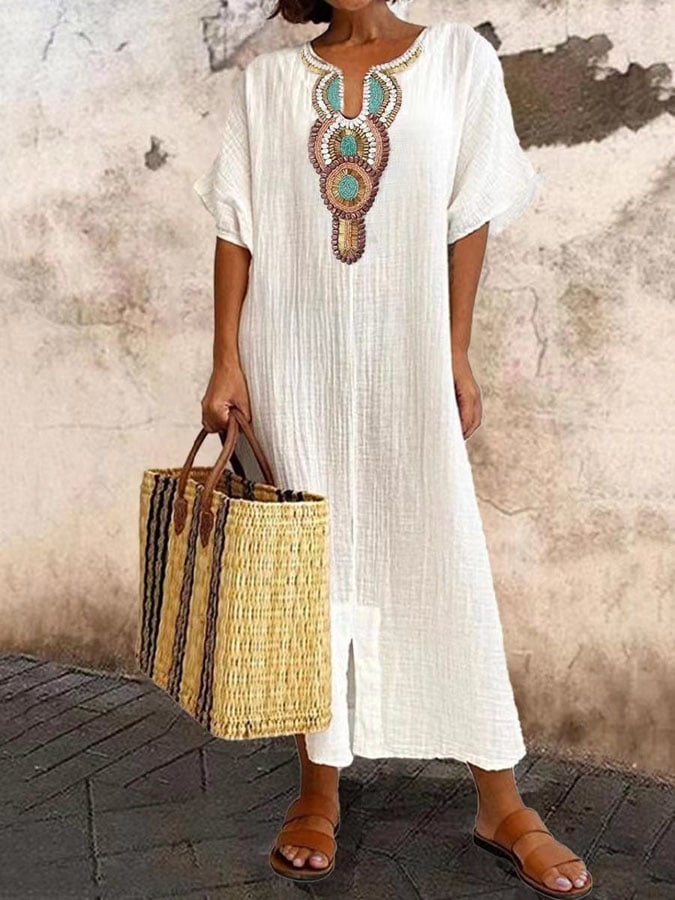 Besticktes Kaftan-Maxi-Sommerkleid Damen - Nadiska 5