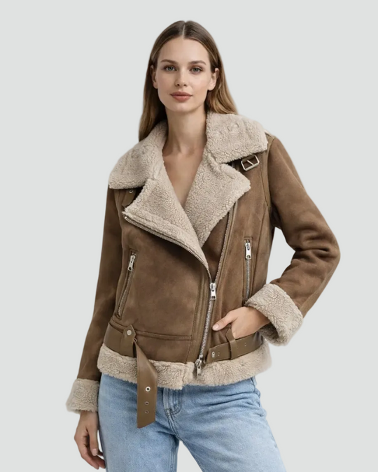 Bikerjacke Damen | Teddyfutter & Taillierter Schnitt