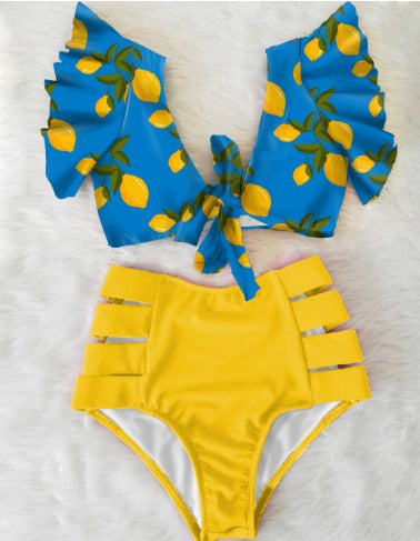 Bikini Dames | Tropische Print Top met Strik & High Waist Broekje