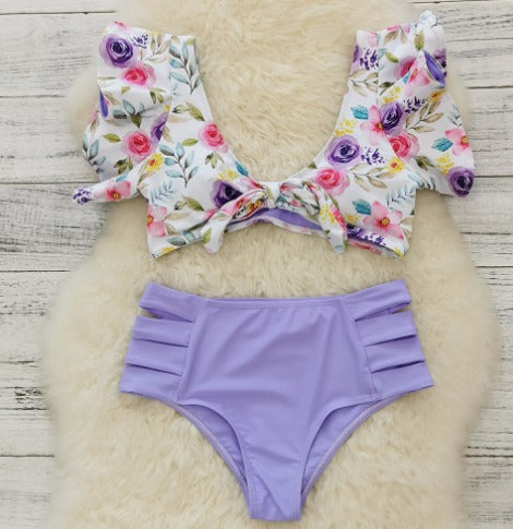 Bikini Dames | Tropische Print Top met Strik & High Waist Broekje