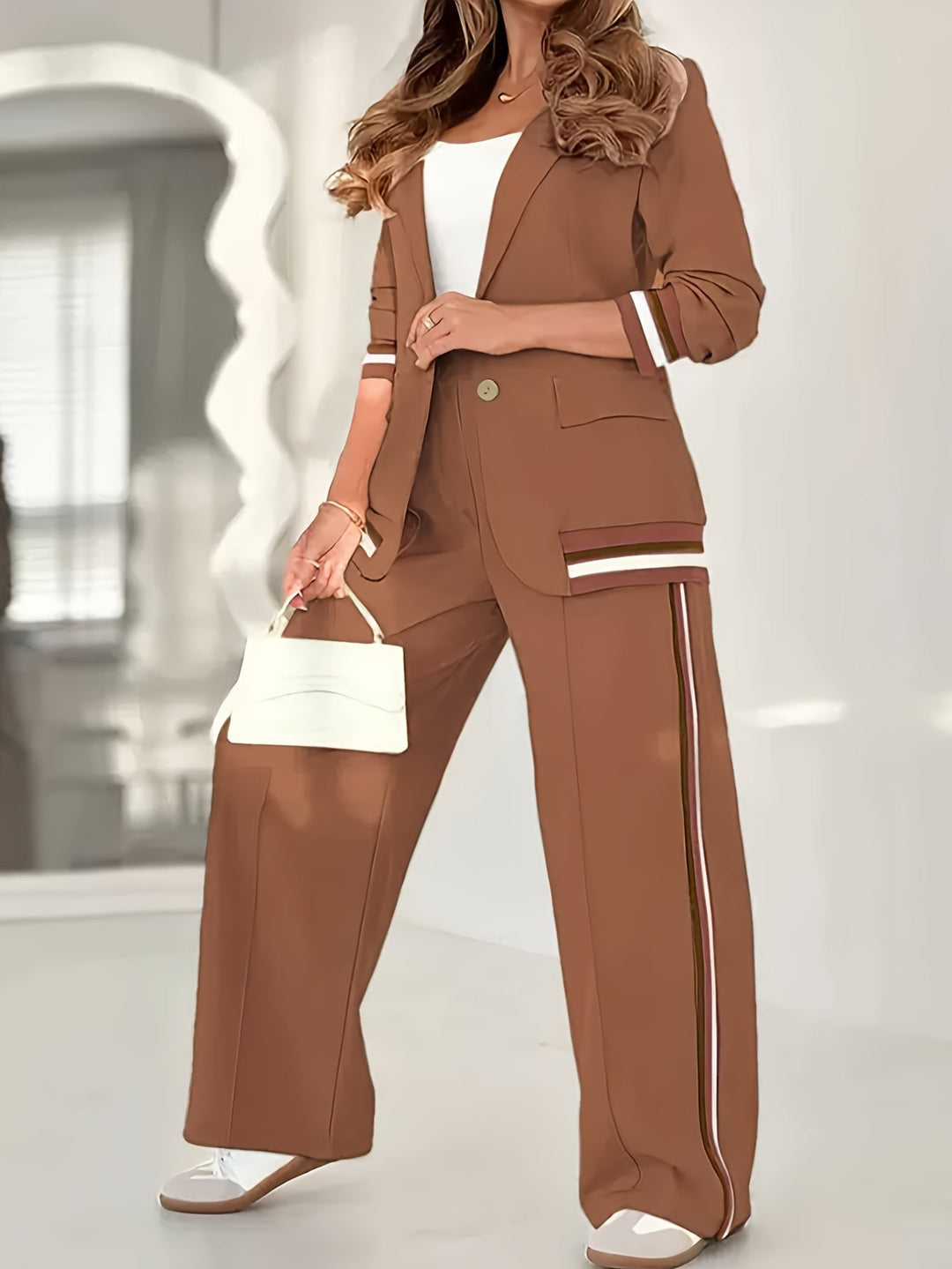 Blazer En Broek Set - Geribbelde Textuur En Structuur 1