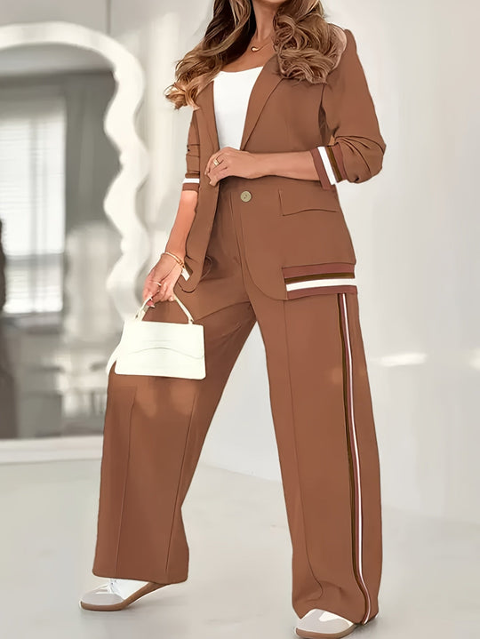 Blazer En Broek Set - Geribbelde Textuur En Structuur 1