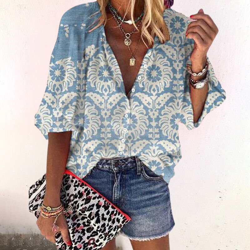Bloemen blouse Dames | Knopen Sluiting & Comfortabele Halve Mouwen