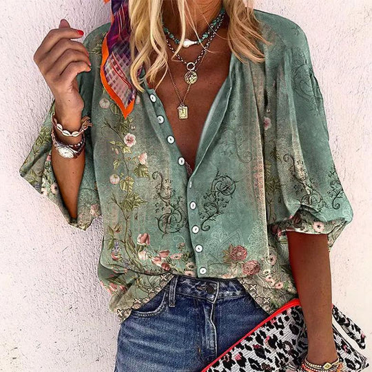 Bloemen blouse Dames | Knopen Sluiting & Comfortabele Halve Mouwen