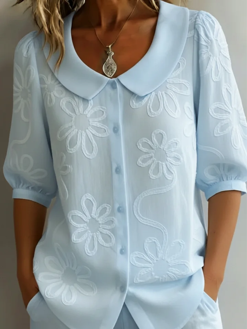 Blouse Dames | Bloemen Borduursel & Comfortabele Pasvorm