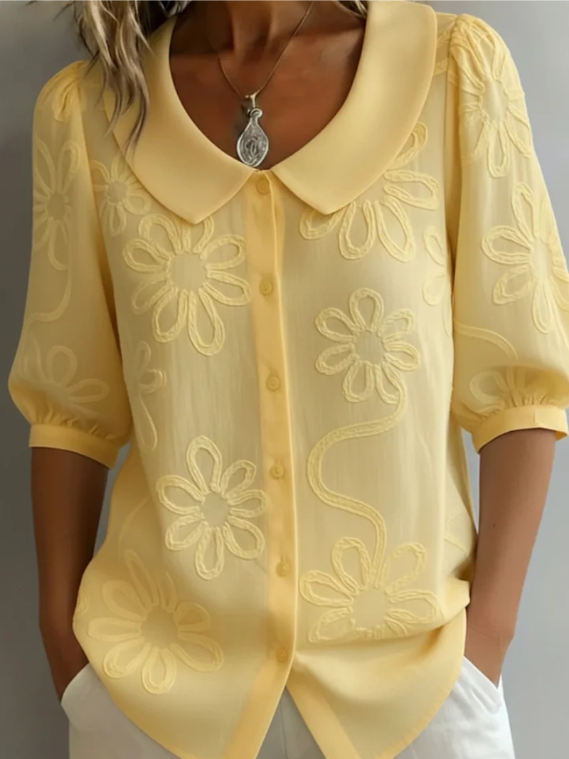 Blouse Dames | Bloemen Borduursel & Comfortabele Pasvorm