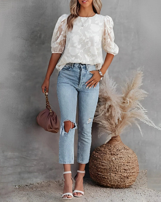 Blouse Dames | Bloemenpatroon & Pofmouwen