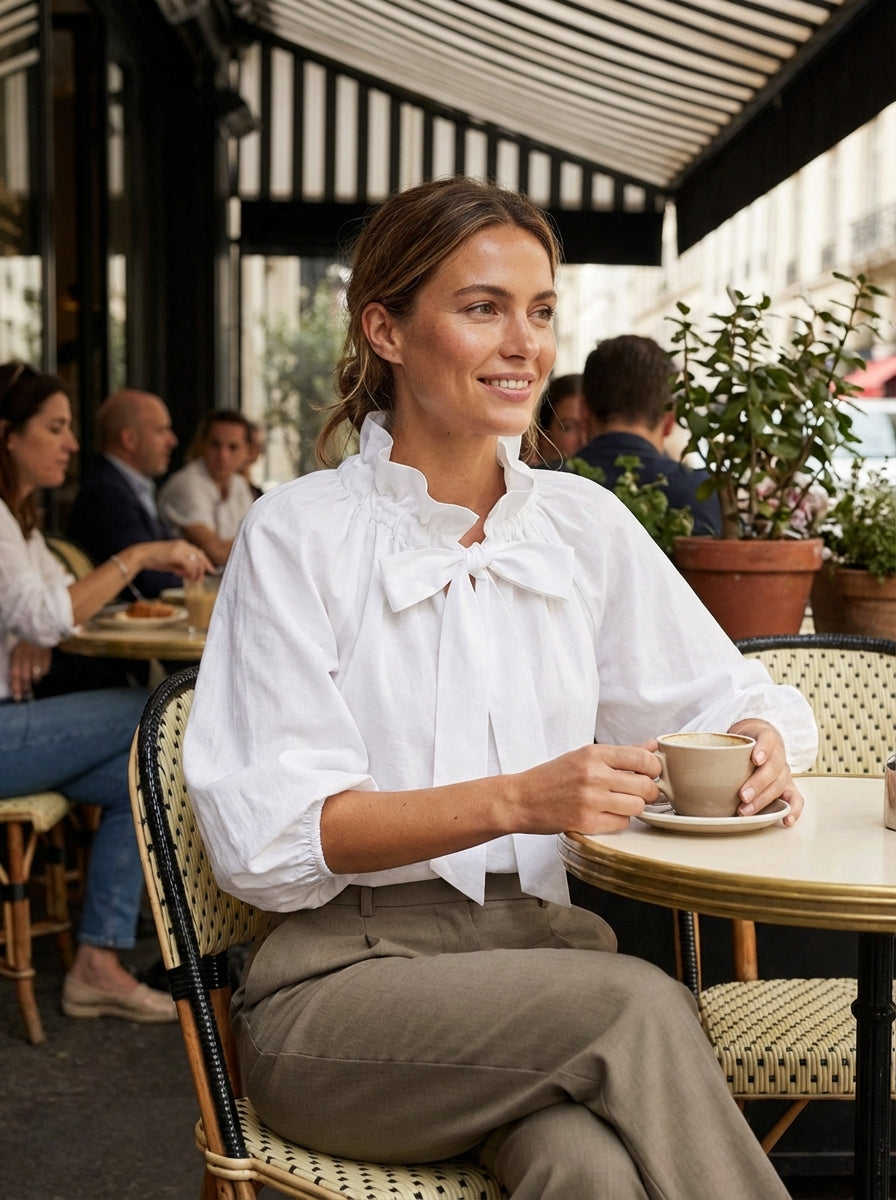Blouse Dames | Hoge Kraag & Strikdetail