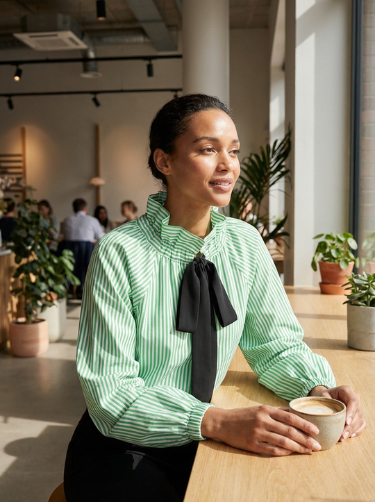 Blouse Dames | Hoge Kraag & Strikdetail