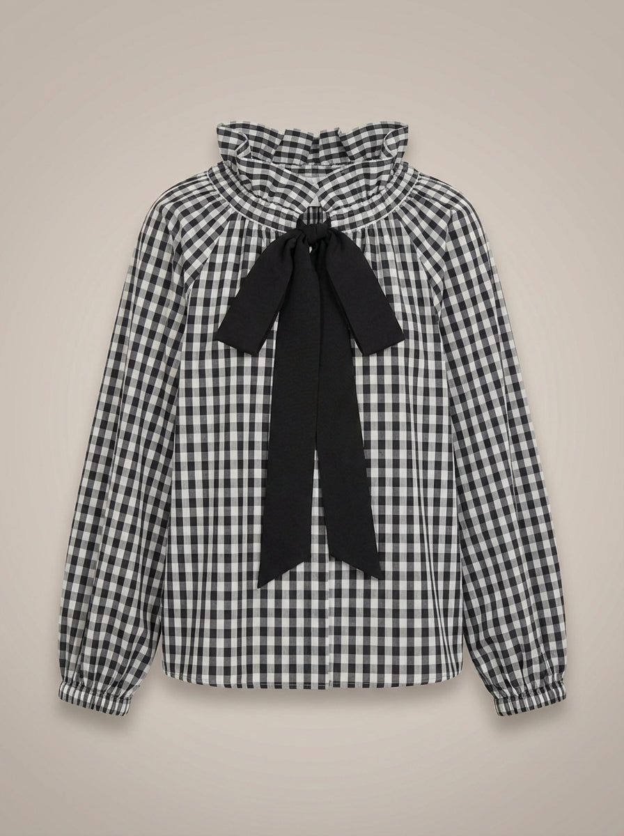 Blouse Dames | Hoge Kraag & Strikdetail