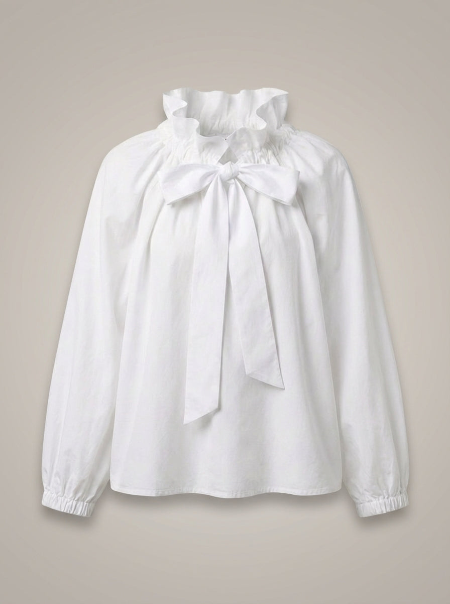 Blouse Dames | Hoge Kraag & Strikdetail