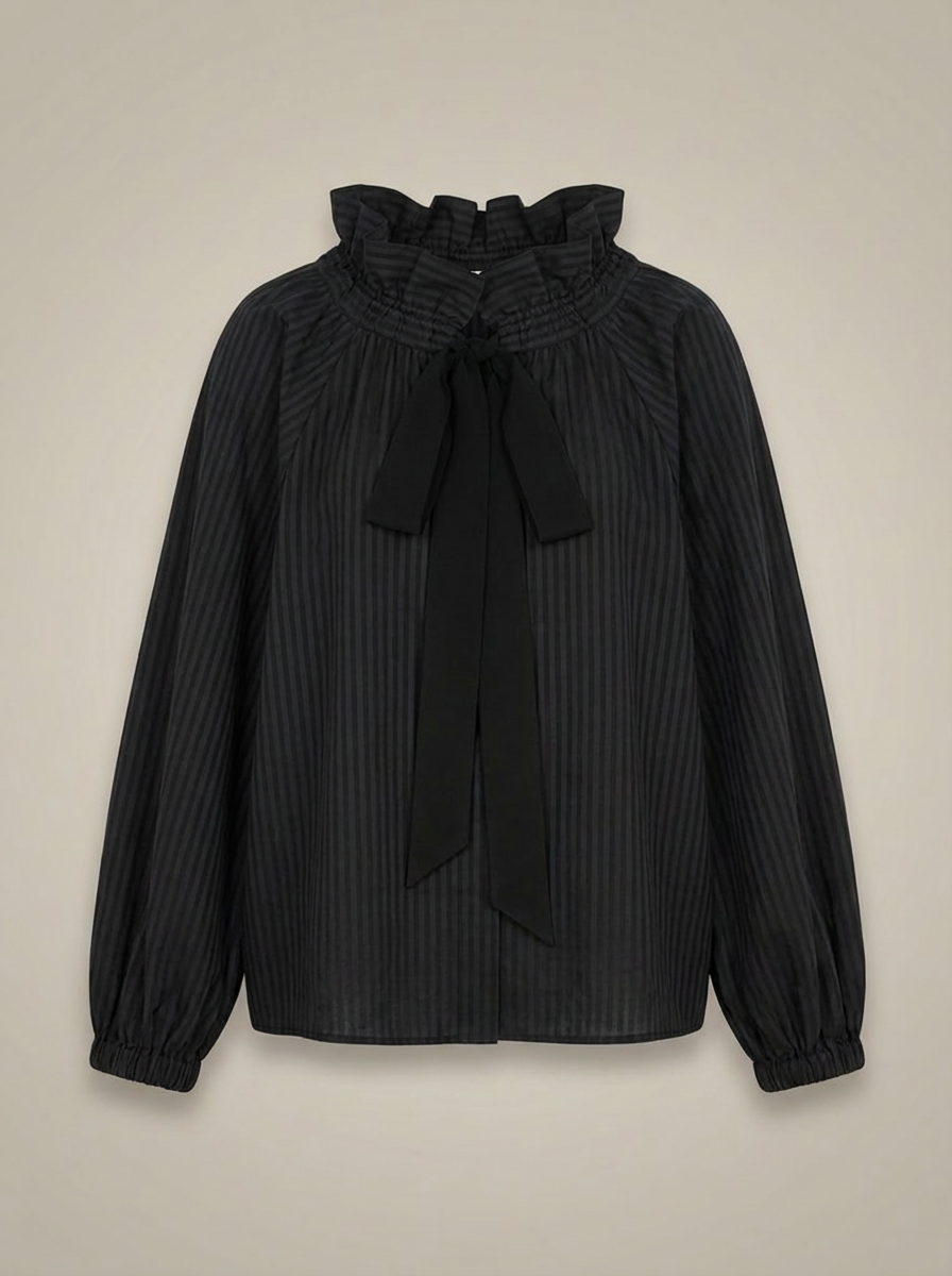 Blouse Dames | Hoge Kraag & Strikdetail
