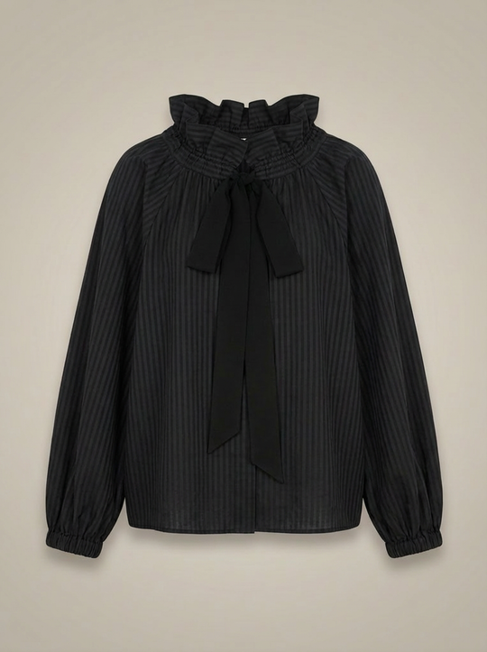 Blouse Dames | Hoge Kraag & Strikdetail