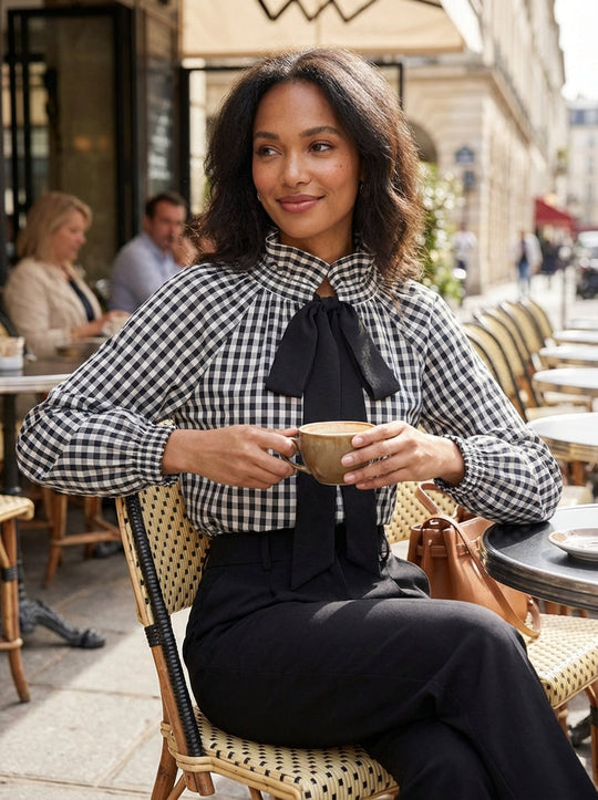 Blouse Dames | Hoge Kraag & Strikdetail