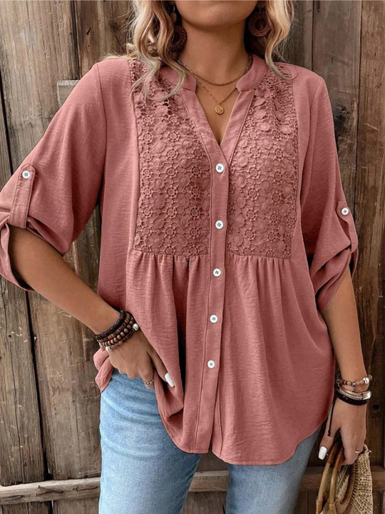 Blouse Dames | Kant Detail & Losse Comfortabele Pasvorm