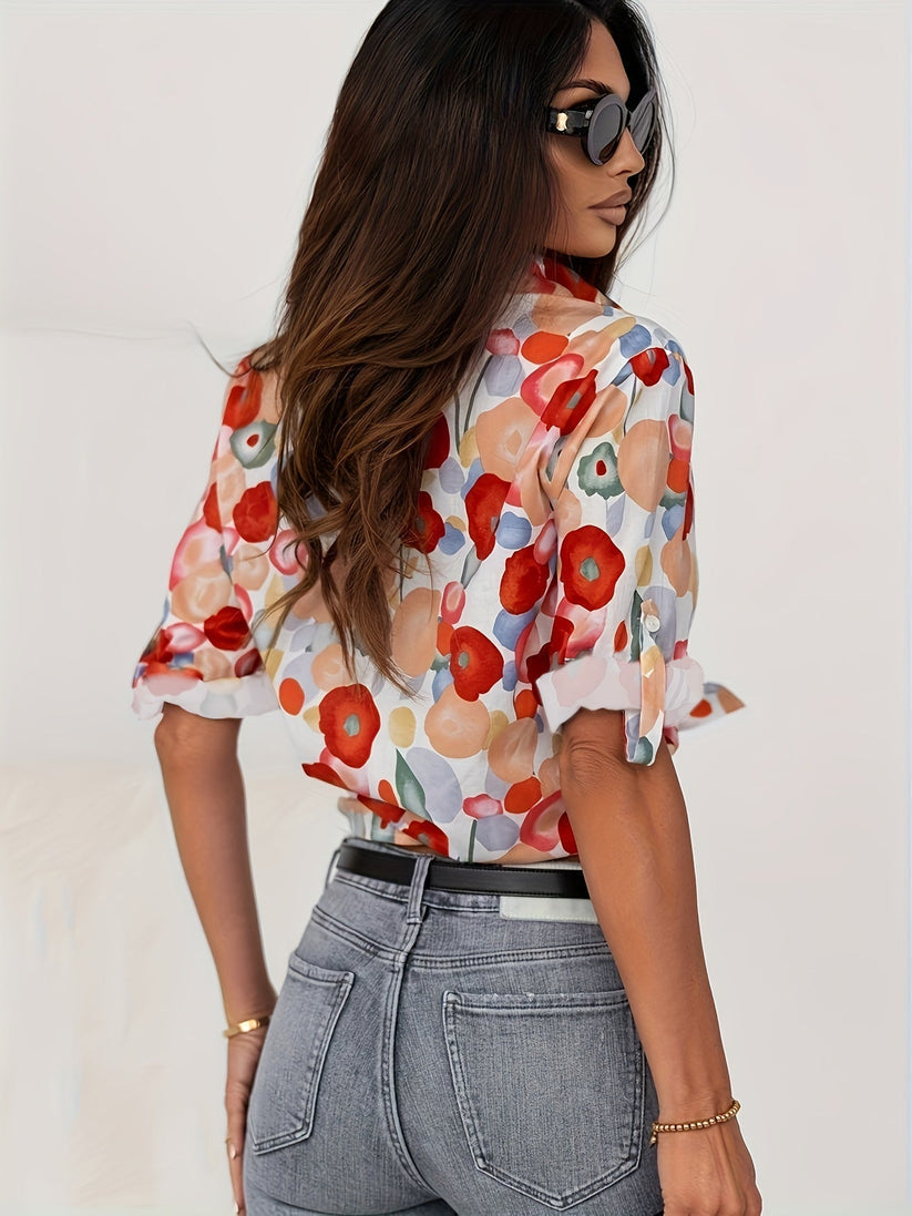 Blouse Dames Lange Mouw | Bloemenprint & Nette Knoopsluiting