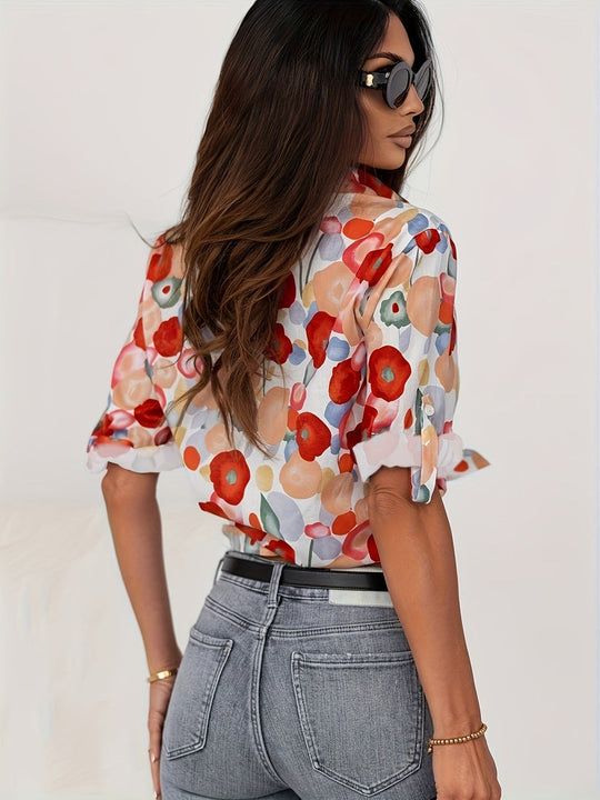 Blouse Dames Lange Mouw | Bloemenprint & Nette Knoopsluiting