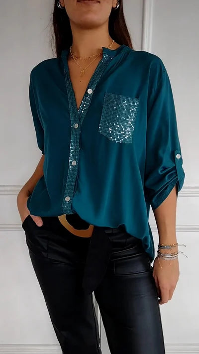 Blouse Dames | Pailletten Accenten & Relaxte Zelfverzekerde Stijl