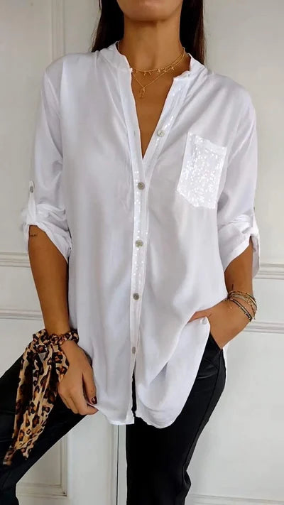 Blouse Dames | Pailletten Accenten & Relaxte Zelfverzekerde Stijl