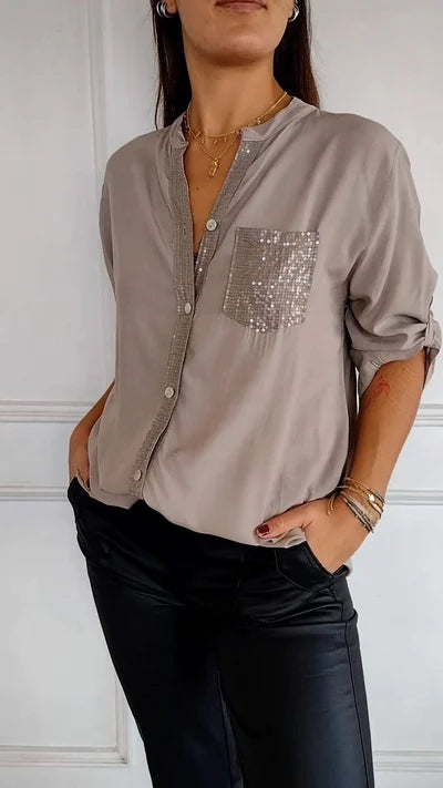 Blouse Dames | Pailletten Accenten & Relaxte Zelfverzekerde Stijl