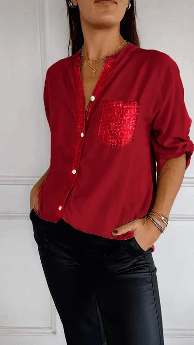 Blouse Dames | Pailletten Accenten & Relaxte Zelfverzekerde Stijl
