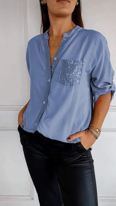 Blouse Dames | Pailletten Accenten & Relaxte Zelfverzekerde Stijl