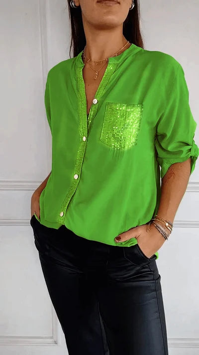 Blouse Dames | Pailletten Accenten & Relaxte Zelfverzekerde Stijl