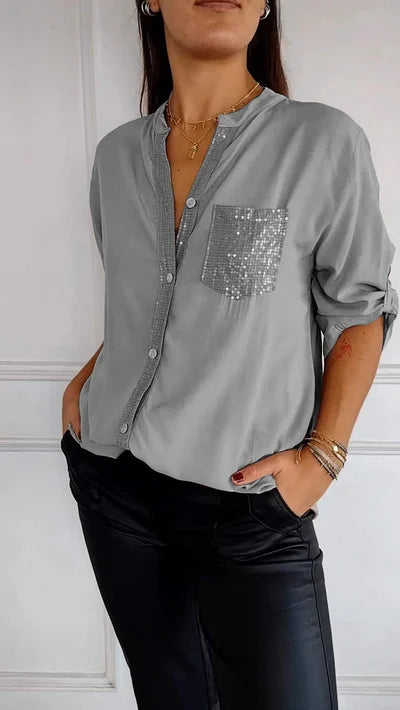 Blouse Dames | Pailletten Accenten & Relaxte Zelfverzekerde Stijl