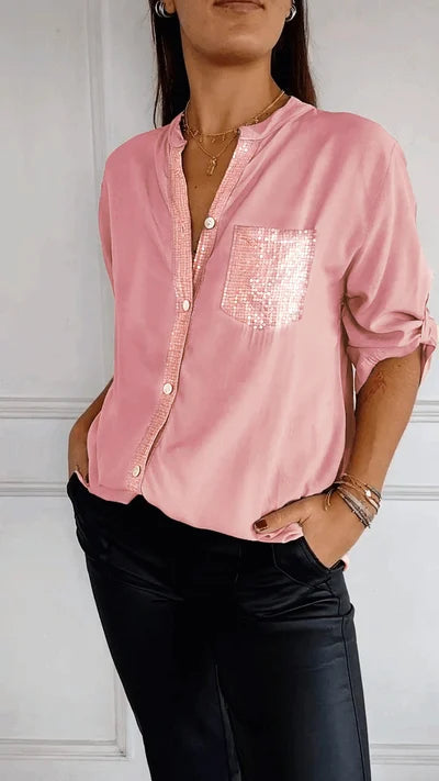 Blouse Dames | Pailletten Accenten & Relaxte Zelfverzekerde Stijl
