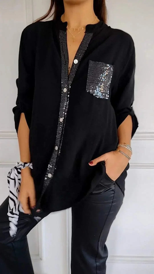 Blouse Dames | Pailletten Accenten & Relaxte Zelfverzekerde Stijl