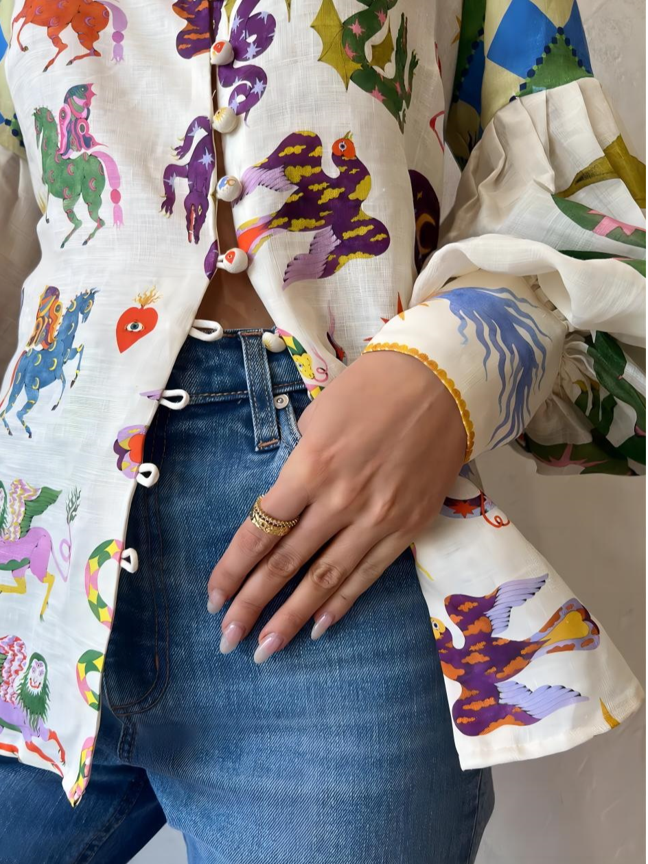 Pop Art Print Overhemd Kraag Casual Blouse 1