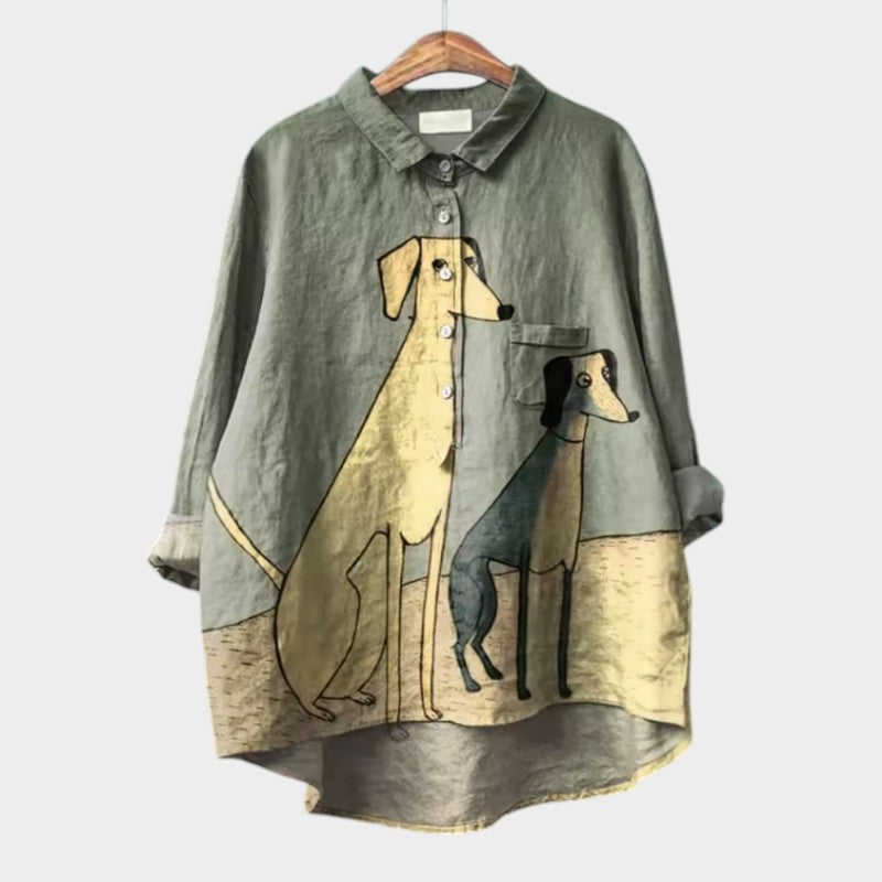 Blouse Dames | Speelse Hondprint & Oversized Pasvorm