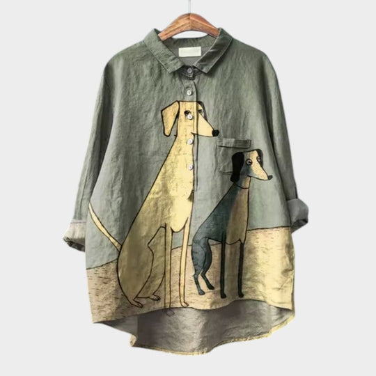 Blouse Dames | Speelse Hondprint & Oversized Pasvorm