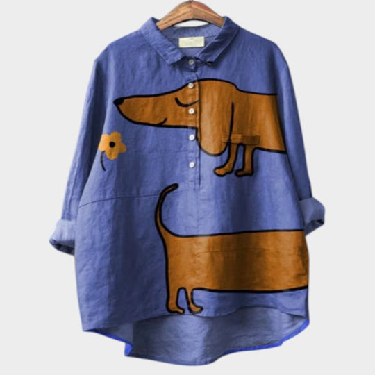 Blouse Dames | Speelse Hondprint & Oversized Pasvorm
