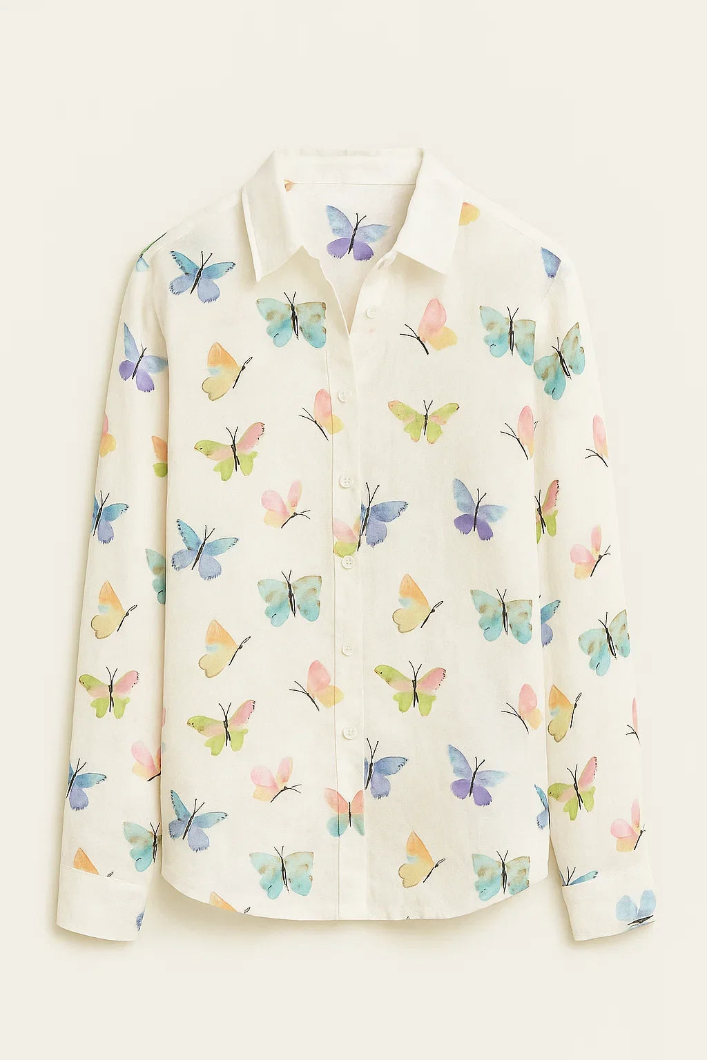 Vlinderprint Knopshirt - Casual Lange Mouwen & Knopsluiting