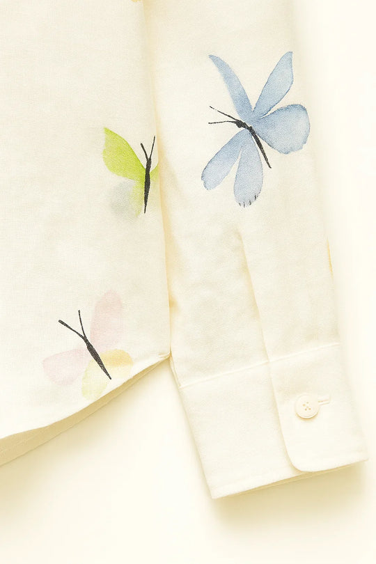 Vlinderprint Knopshirt - Casual Lange Mouwen & Knopsluiting