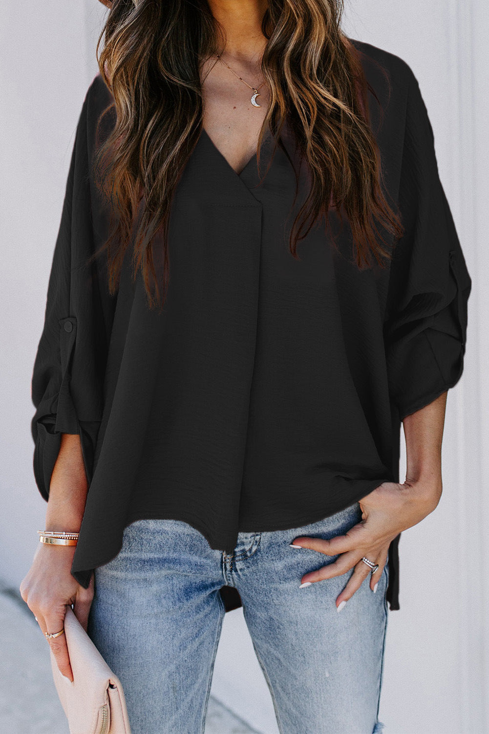 Bluse Damen | V-Ausschnitt & Krempelärmel 5
