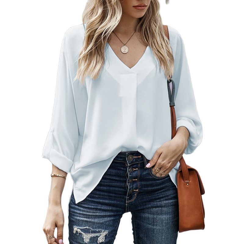 Bluse Damen | V-Ausschnitt & Krempelärmel 7