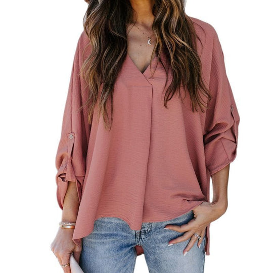 Bluse Damen | V-Ausschnitt & Krempelärmel 8