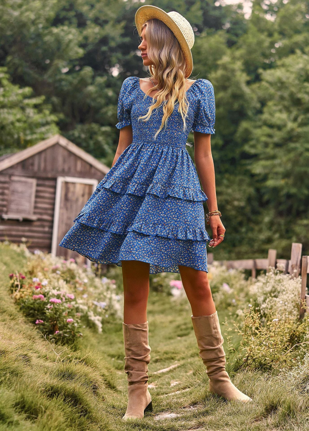 Boho-Blumenkleid Damen mit Puffärmeln - Sienna