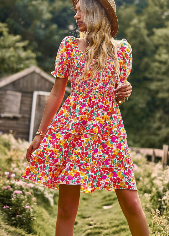 Boho-Blumenkleid Damen mit Puffärmeln - Sienna